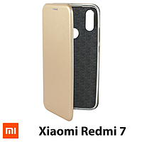 Чохол-книжка Xiaomi Redmi 7, шкіряний, золотий, бампер сяомі ксіоми редмі 7