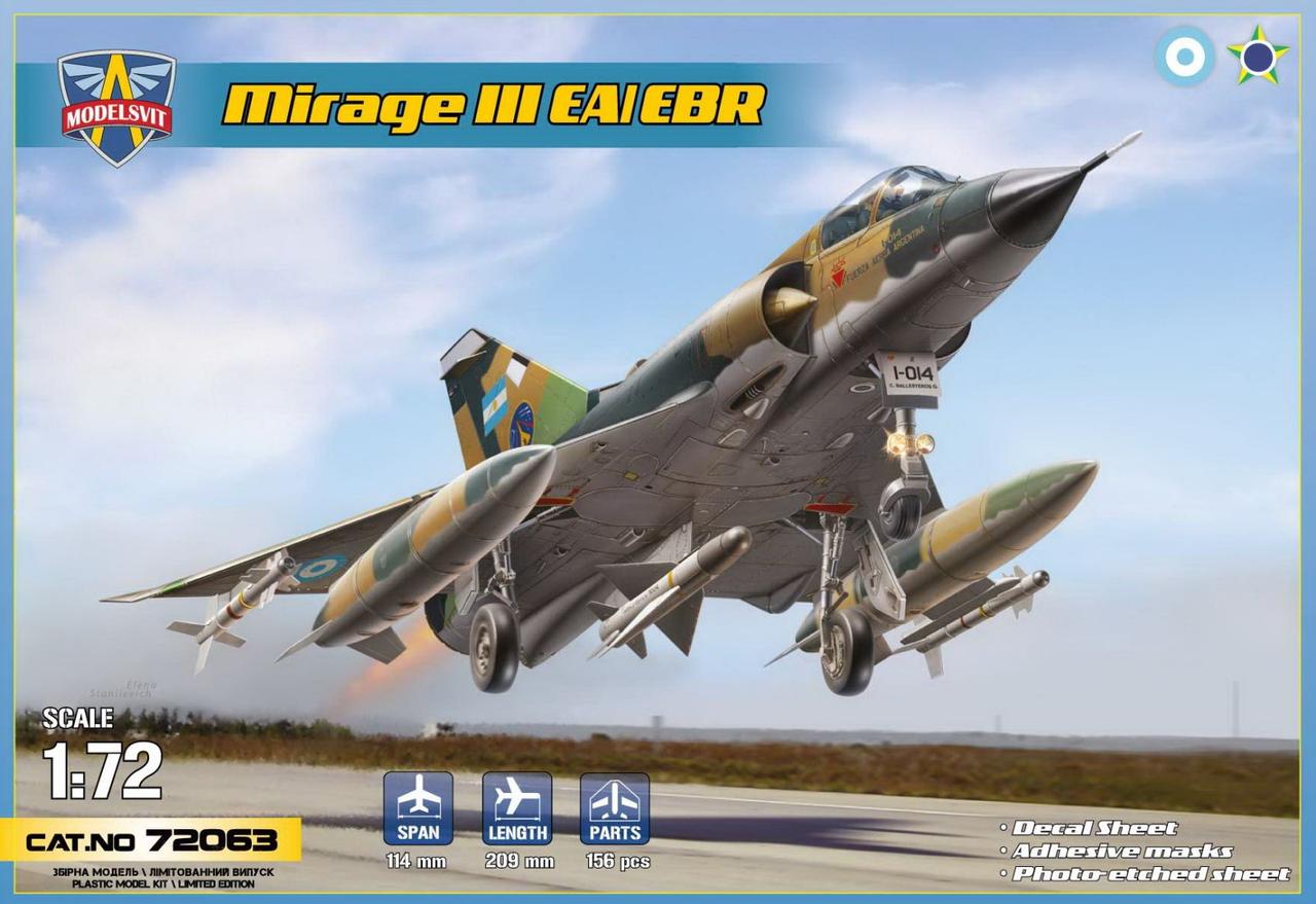 Пластикова модель 1/72 Modelsvit 72063 французький винищувач Dassault Mirage IIIEA/IIIEBR fighter-bomber, фото 1