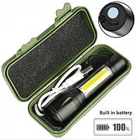 Светодиодный фонарик Bailong Police ручной на аккумуляторах с COB USB BL-511 в пластиковом чехле