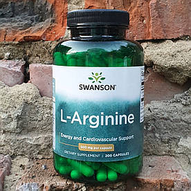 Л-Аргінін  Swanson L-Arginine 500 мг 200 капсул