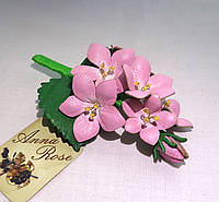 Брошка квітка зі шкіри ручної роботи букет "Рожеві Дзвіночки"