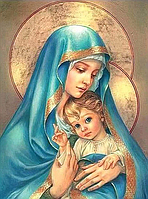Алмазная мозаика," Дева Мария с младенцем", 40 x 30 см. Квадратные стразы