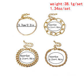 Набір Жіночих Браслетів Ланцюжків з 4 шт City-A колір Золотий Ланцюжок і Кафф Витончені Милі №3044, фото 2