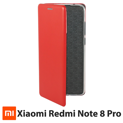Чехол-книжка Xiaomi Redmi Note 8 Pro, кожаный, красный, бампер сяоми ксиоми редми нот 8 про, фото 2