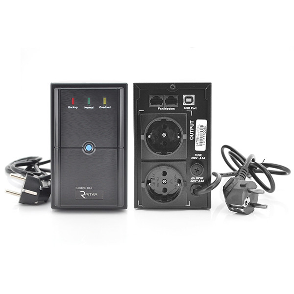 ИБП Ritar E-RTM650L-U (390W) ELF-L, LED, AVR, 2st, USB, 2xSCHUKO socket, 1x12V7Ah, metal Case Q4