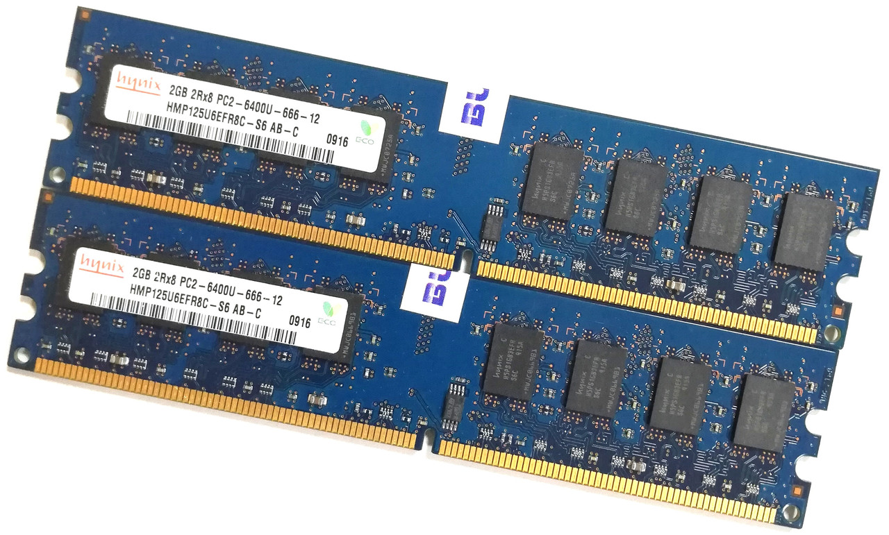 Пара оперативної пам'яті Hynix DDR2 4Gb (2Gb+2Gb) 800MHz PC2 6400U CL6 (HMP125U6EFR8C-S6 AB-C) Б/У