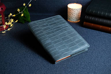 Обкладинка для блокноту А5 Дизайн №1 з натуральної шкіри колір Сірий, Відтиск №2