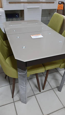 Стіл на кухню скляний розкладний на дерев'яних ніжках ДКС Модерн Антонік, колір капучіно + горіх темний, фото 1