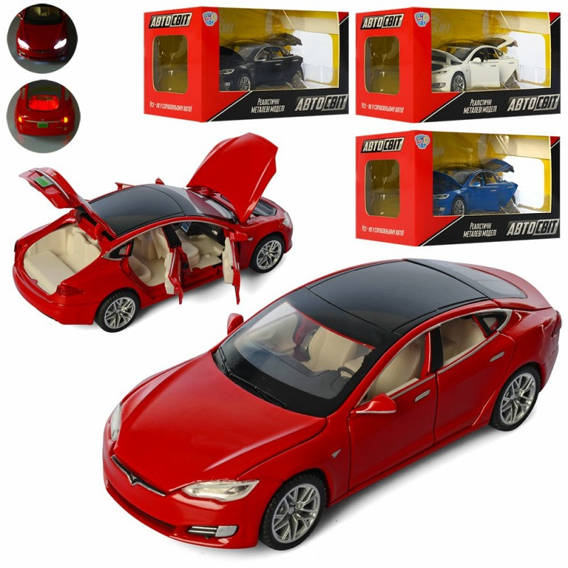 Машинка металева Tesla model S зі світлом і звуком відчиняються двері