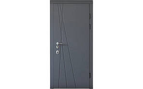 Двері вхідні ПАТРІОТ 955 PS,Solt, ПВХ Софттач елегант. Колір сірий/Білий супермат, 88см права