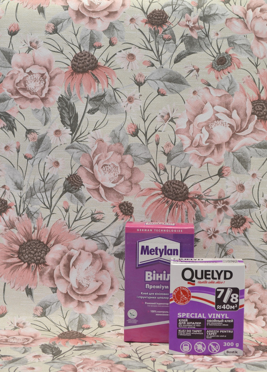 Светлые обои для стен бумажные серо-розовые с цветами 0,53*10м - фото 3 - id-p1323117744