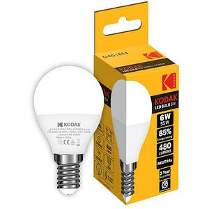 Лампа LED KODAK G45 E14 6W 220V Нейт.Бел. 4100K 6449725