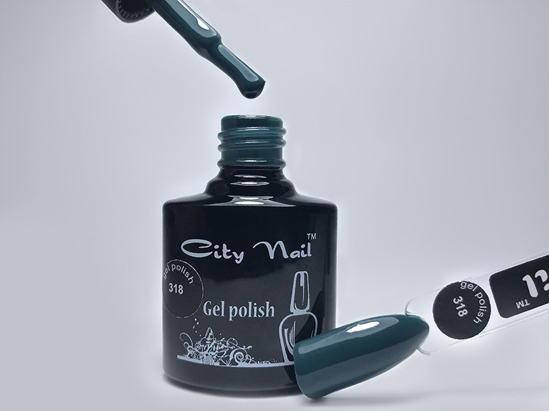 Гель-лак темно-смарагдовий ( темний малахіт, сіро-зелений ) №318 City Nail 6мл, фото 1