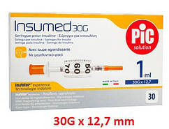 Insumed 0.3*12,7 мм 1 мл U-100 Інсуліновий шприц з інтегрованою голкою 30G (упаковка 30 шт)