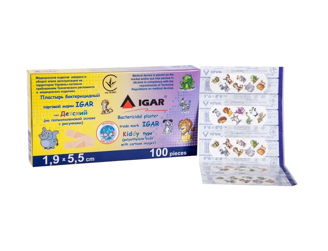 Пластир бактерицидний IGAR Дитячий 1,9 х 5,5 см (уп 100 шт.)