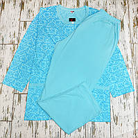 Великий розмір 60. Блакитний жіночий комплект для дому, піжама кофта та штани, бавовна