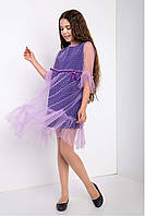 Детское подростковое летнее нарядное платье с фатиновым слоем 152, Фиолетовый