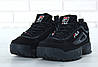 Жіночі зимові кросівки Fila Disruptor II FUR Black (чорні) Взуття Філа Дизраптор 2 Вєтнам низькі натуральний замш хутро 36,38 р, фото 5