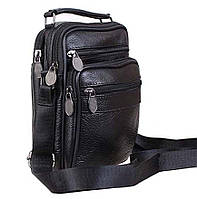 Кожаная мужская сумка через плечо барсетка из кожи много карманов 19х15х8см кожа 8s2020 черная