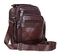 Кожаная мужская сумка через плечо барсетка из натуральной кожи 19х15х8см 8s2020 коричневая