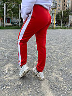 Штани Брюки спортивні жіночі з лампасами бавовняні трикотажні з начісуванням Красный, 40