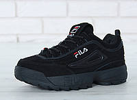 Жіночі зимові кросівки Fila Disruptor II FUR Філа Дизраптор 2 для дівчат\ чорні, замша, хутро 37