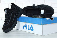 Жіночі зимові кросівки Fila Disruptor II FUR Black (чорні) Взуття Філа Дизраптор 2 Вєтнам низькі натуральний замш хутро 36,37,38 р