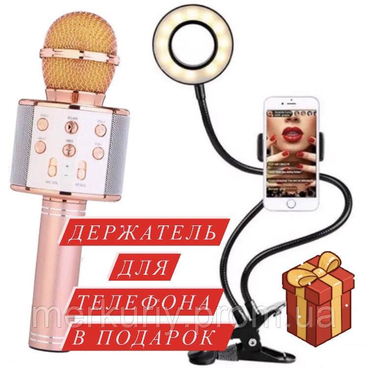 Безпровідний мікрофон караоке з вбудованою колонкою Karaoke DM WS858 ЗОЛОТО GOLD (USB/Bluetooth)