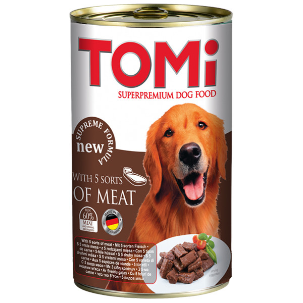 Вологий корм TOMi (Томі) 5 Kinds of Meat для собак 5 видів м'яса в соусі 1.2 кг