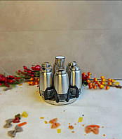 Набір ємностей для спецій (6 шт.) на круглій крутній підставці з неіржавкої сталі Frico FRU-129