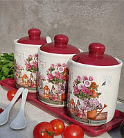 Набір банок для спецій і сипких продуктів 3 шт. FRU-882 Набір ємностей для сипких із порцеляни