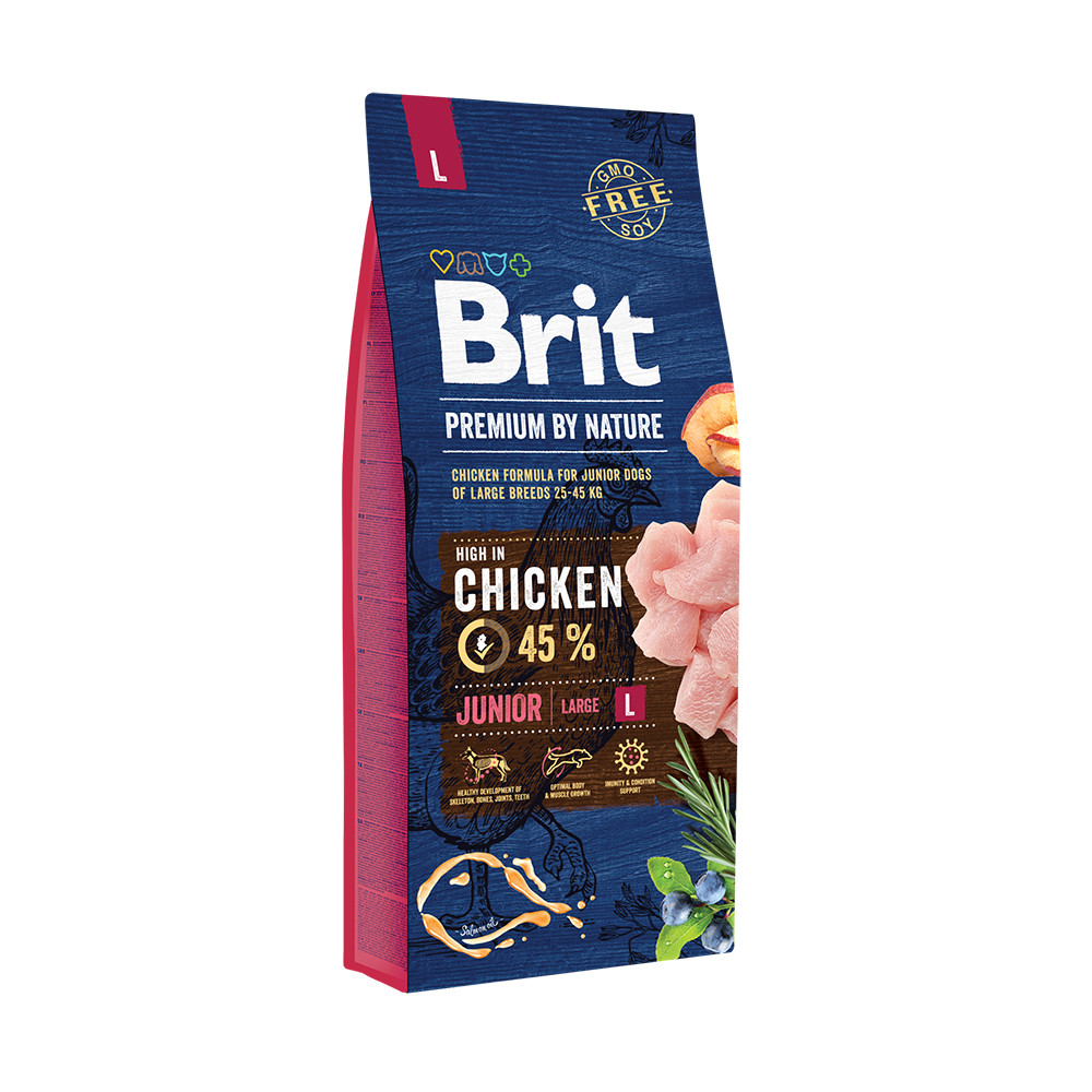 Сухий корм для цуценят та молодих собак великих порід Brit Premium (Брит Преміум) JUNIOR L з куркою 15 кг