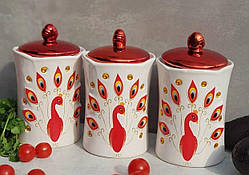 Набір банок для спецій і сипких продуктів 3 шт. FRU-883 Набір ємностей для сипких із порцеляни