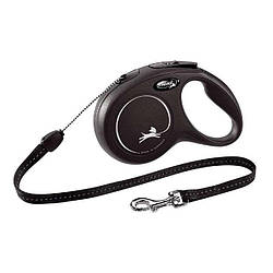 Повідець-рулетка Flexi (Флексі) Classic S Long cord трос для собак дрібних порід 8 м до 12 кг чорний