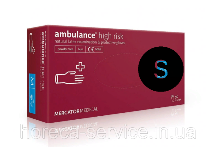 Рукавички латексні неопудрені Mercator Medical AMBULANCE сині розмір S 25 пар