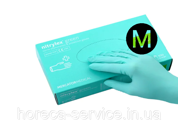 Рукавички нітрилові неопудрені Mercator Medical Nitrylex GREEN зелені розмір M 50 пар