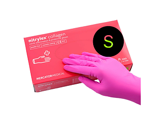 Рукавички нітрилові неопудрені Mercator Medical Nitrylex Collagen рожеві розмір S 50 пар
