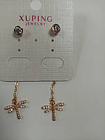 Сережки-гвоздики "Xuping" з підвіскою-бабка з медичного золота - 150грн.