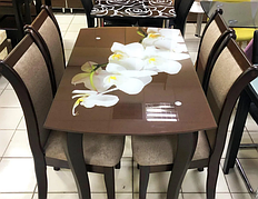 Скляний стіл на кухню на дерев'яних ніжках ДКС Класик-2 Антонік, фотодрук