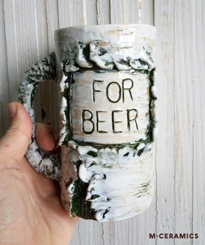Керамическая кружка ручной работы "For beer"