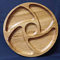 Менажниця дерев'яна дубова дошка для подачі страв кругла на 5 секцій двостороння