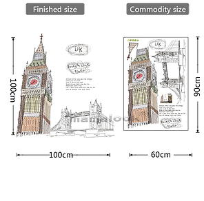 Наклейка на стіну, наклейки в офіс, школу "I Love London Big Ben Біг-Бен" 100*100см (лист 60*90см), фото 2