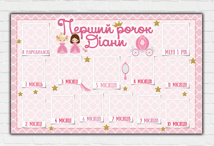Плакат-колаж "12 місяців" - little princess / Маленька Принцеса 120х75см - Індівідуальний напис