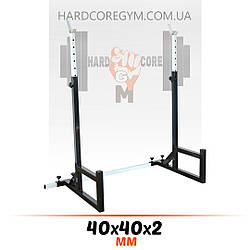Стійки для присідання, жима лежачи та стоя, під штангу з нижніми упорами Чорно-білі