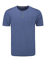 Мужская футболка синяя однотонная с карманом и пуговицами, VOLCANO T HUBRIS // S