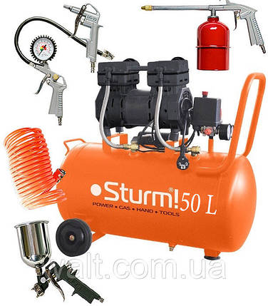 1,5 КВТ.Безоливний компресор 2 циліндри Sturm AC93250O 50 л, 1.5 кВт, 8 атм, 209 л/хв, малошумний, фото 1