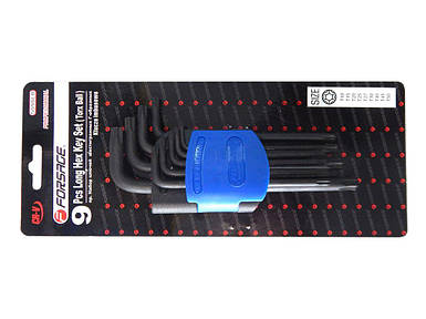Набір ключів Г-подібних TORX  довгих з шаром  9пр.(Т10, Т15, Т20, Т25, Т27, Т30, Т40, Т45, Т50) Forsage