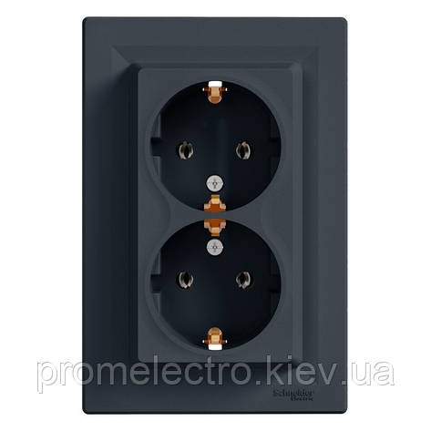 Розетка Schneider-Electric Asfora Plus подвійна з заземленням антрацит (EPH9900171), фото 1