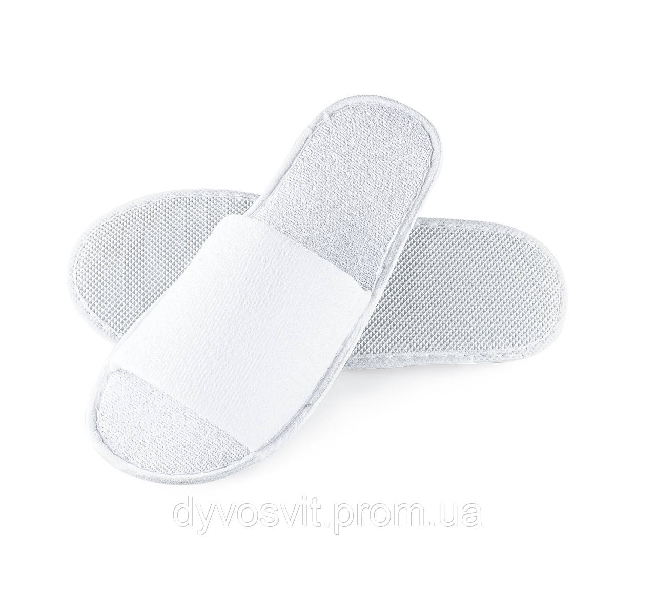 Одноразовые махровые белые тапочки для гостиниц открытый носок 3мм EVA 29cм - фото 1 - id-p1326227399