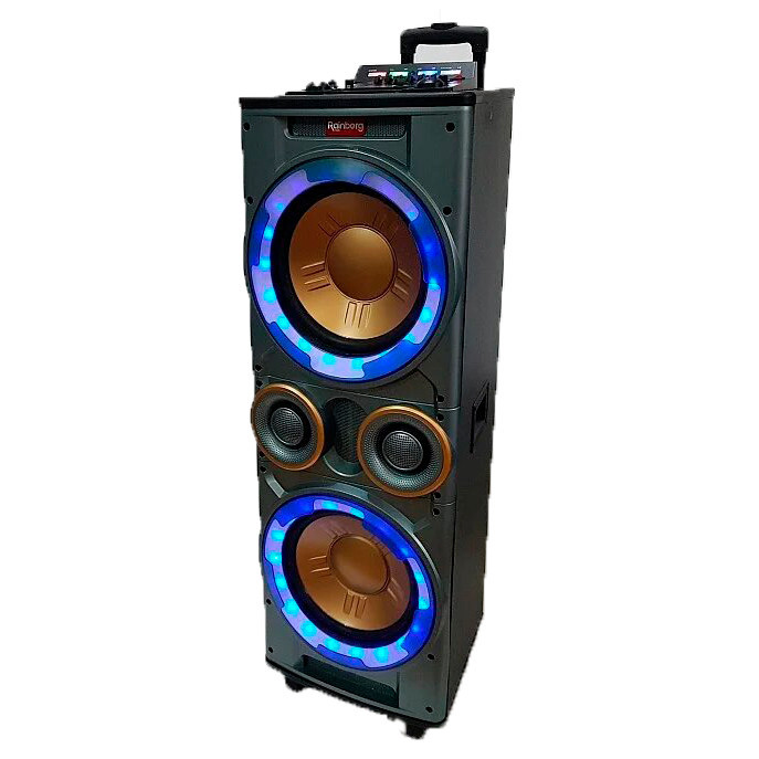 Колонка активна потужна 2х12 дюймів Rainberg 300W мережева /DJ пульт/ BT/ SD+USB+FM/ LED